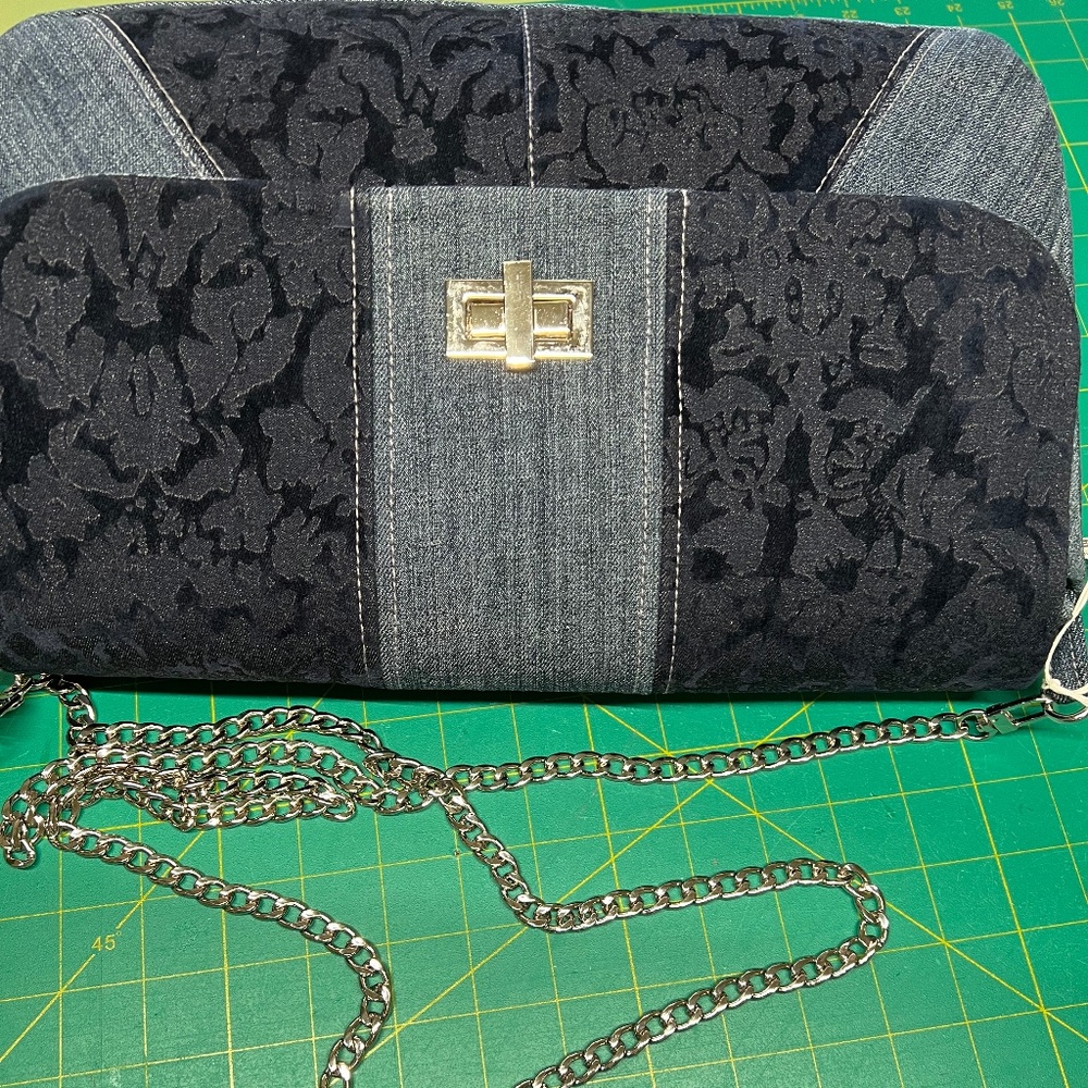 Sophisticated Pieced Dress Bag Black with Silver Chain Strap